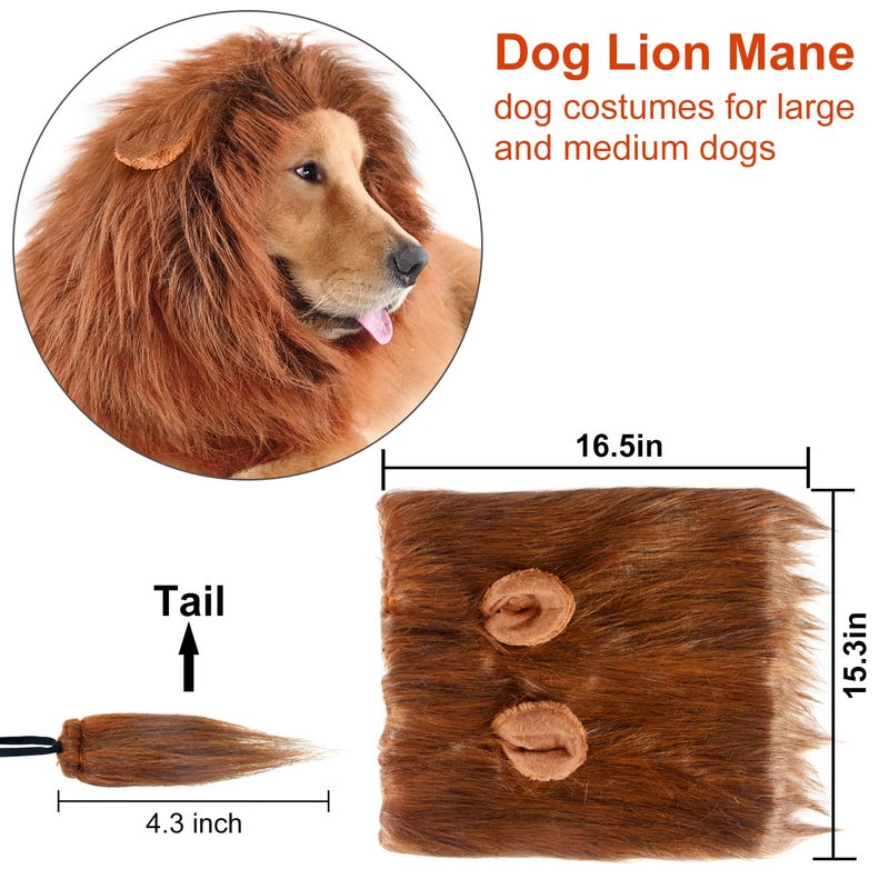 CPPSLEE Lion Mane for Dog Costumes, Realistic Wig for Medium to Large Sized Dogs, Halloween Costumes (Dark Brown) - Image 3